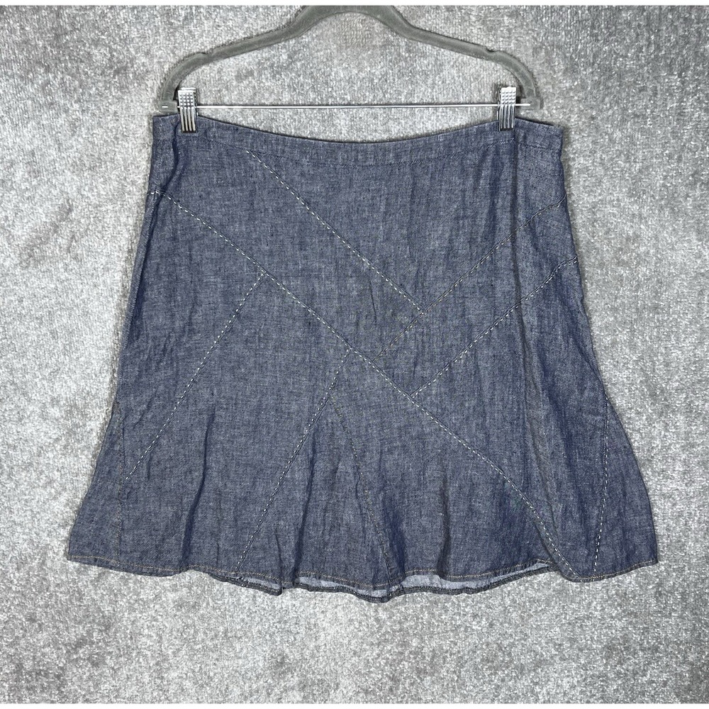 Cabi Linen Patchwork Flare Skirt Womens Size 16 Blue Chambray